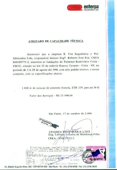 Estacas Pré-Moldadas: Atestado Enterpa